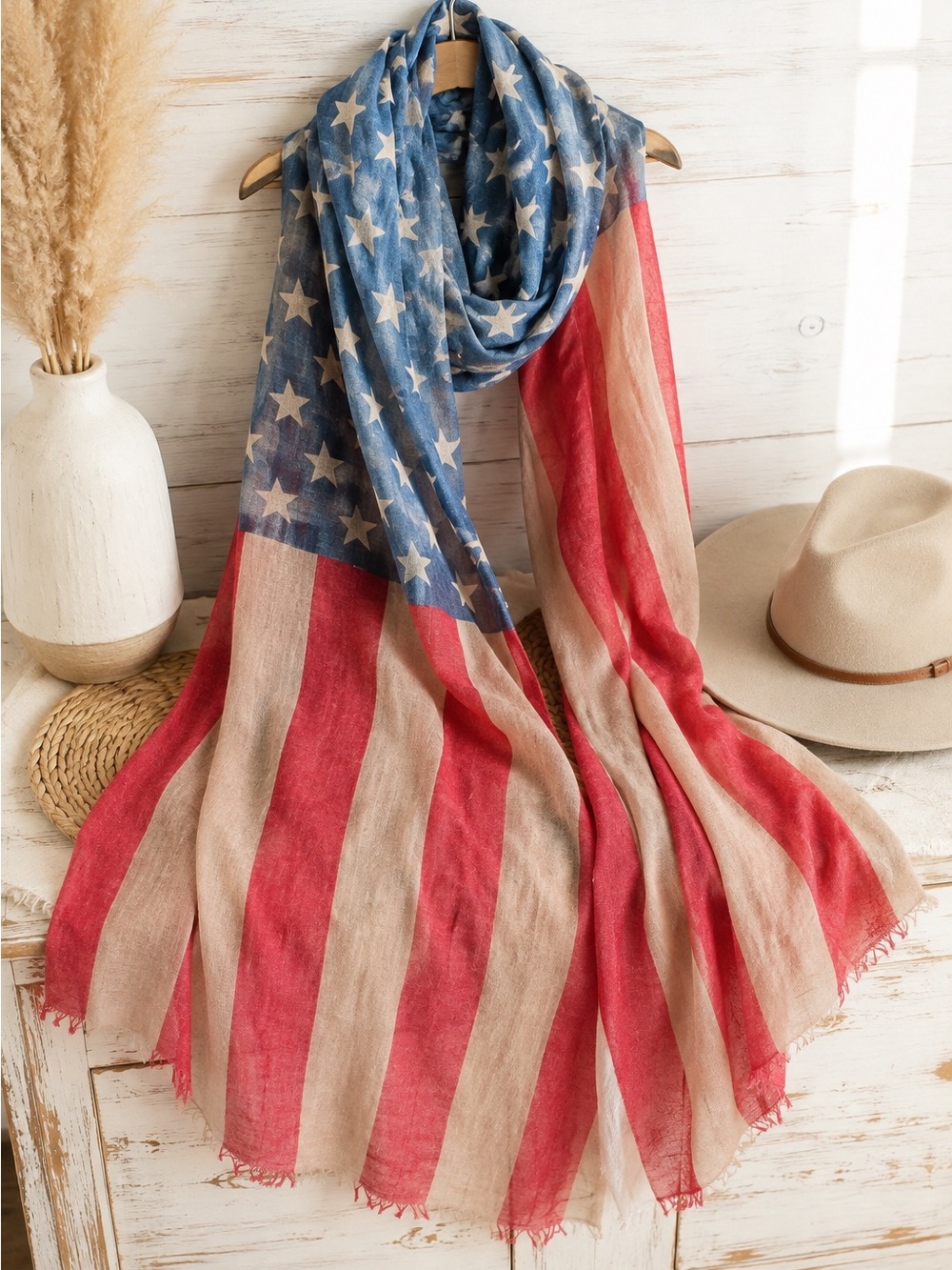 Free People Tattered American Flag Oversized Scarf Wrap